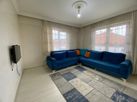 Sakarya Hendek kiralık dairelerimizde kısa süreli konaklamalar için ideal, konforlu oturma odası.